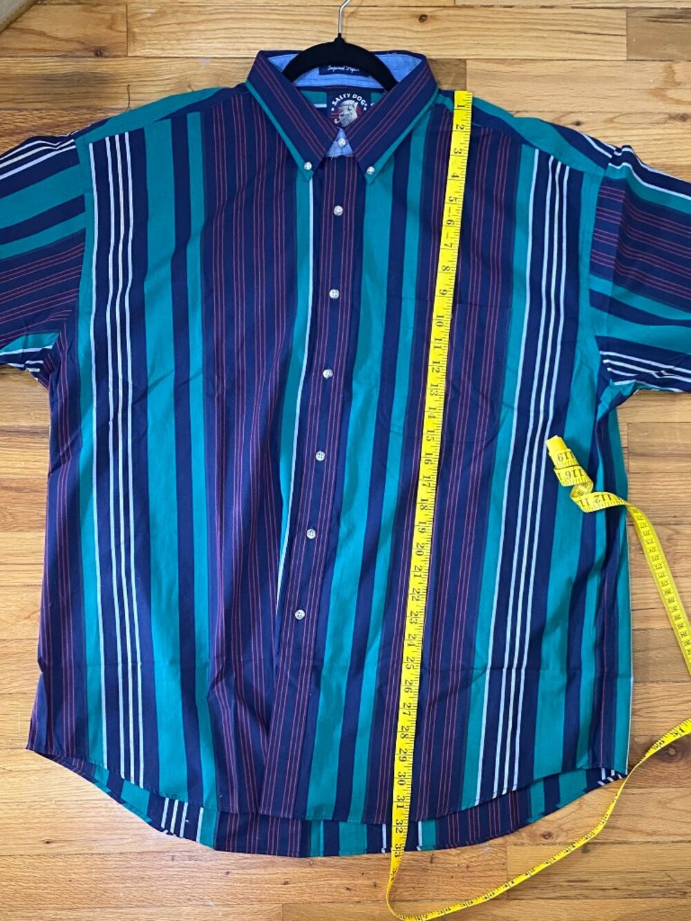 DEADSTOCK 90s VTG GANT Salty Dog Stripe Short Sleeve Imperial Poplin Shirt XL - Picture 6 of 6